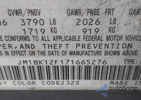 2007 Mazda Mazda3 I Sport z USA, uszkodzony, nr VIN JM1BK12F171665276